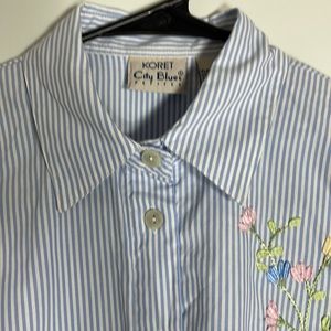 Koret City Blues Women’s Blue Striped Blouse Top with Collar Long Sleeve…